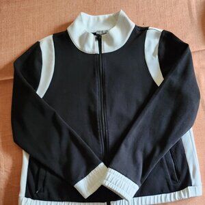 TALBOTS  T -L BLACK AND WHITE TRIM ZIP JACKET